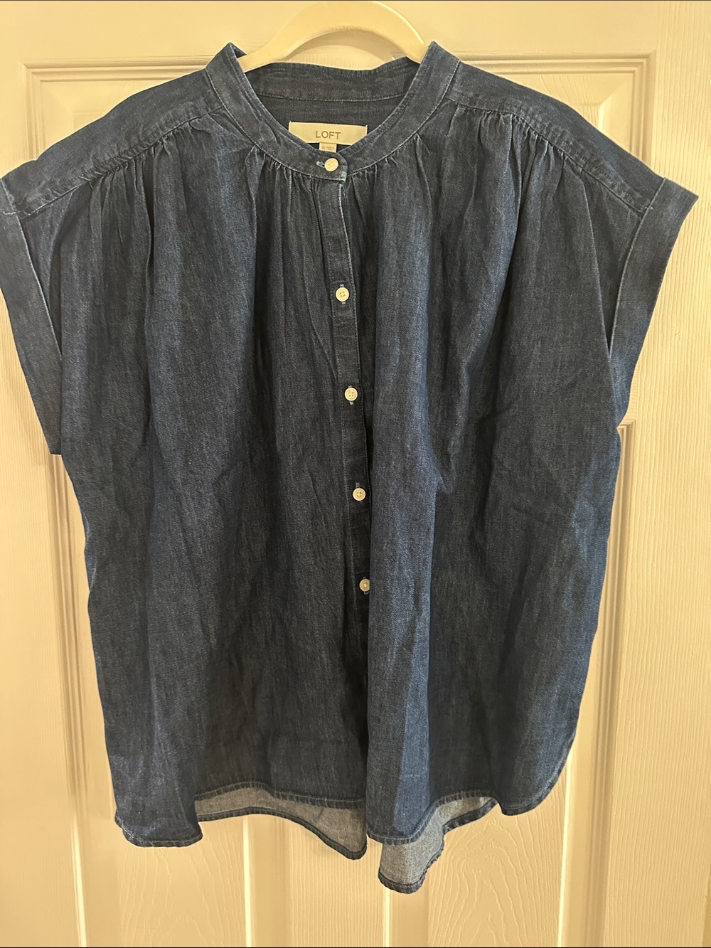 LOFT Indigo Denim Button-Front Cap Sleeve Top